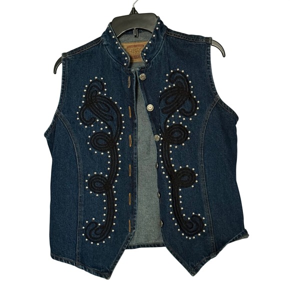 Vintage Jackets & Blazers - Vintage Gordon James Denim Studded Vest Embroidered Cotton Western - Small
